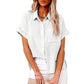 Women's Fashion Casual Cotton Linen Pocket Short-sleeved Shirt