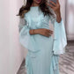 Round Neck Ruffled Long Sleeve Maxi Dress