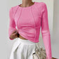 Slim Long Sleeve T-shirt Fashion Solid Color Split Thread Knitted Top Womens Clothing