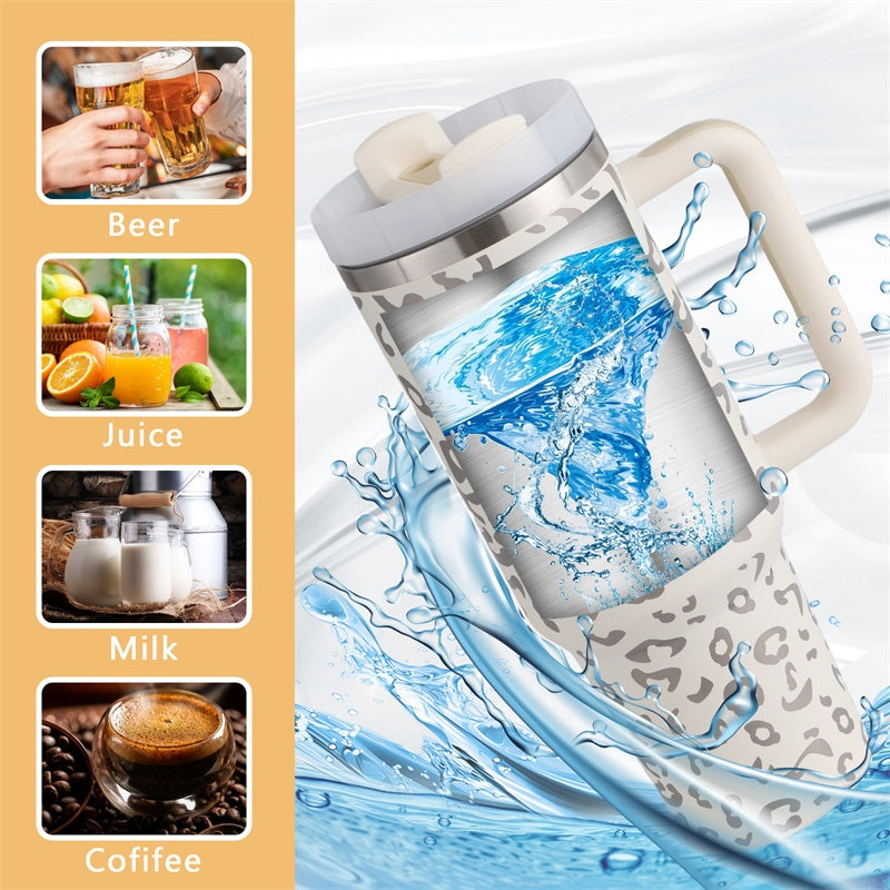 40oz Straw Coffee Mug With Handle Portable Car Stainless Steel Water Bottle Large Capacity Travel Bisphenol A Free Mug