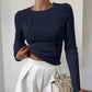 Slim Long Sleeve T-shirt Fashion Solid Color Split Thread Knitted Top Womens Clothing