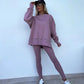 Sweater Suit Women's Casual Loose Long Sleeve Crew Neck Split Top Tight Trousers