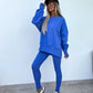 Sweater Suit Women's Casual Loose Long Sleeve Crew Neck Split Top Tight Trousers