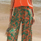 Women's Solid V-Neck Short Sleeve Top And Botanical Print Pants