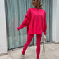 Sweater Suit Women's Casual Loose Long Sleeve Crew Neck Split Top Tight Trousers